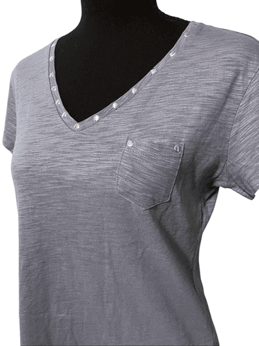 Seven7 Women’s S/S V-Neck Studded Metallic Design T-Shirt/Top - Thumbnail 6