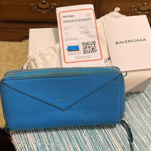 Balenciaga Papier Continental Lagoon Blue Wallet With Authenticity Included - Thumbnail 4