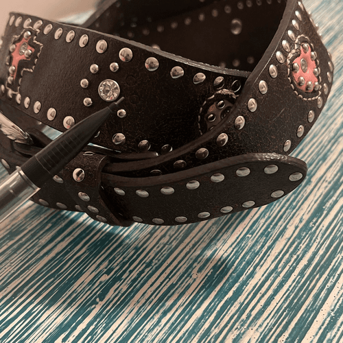 Nocona Women’s Jewel Studded Hearts/Crosses Leather/Silver Western Cowgirl Belt - Thumbnail 7