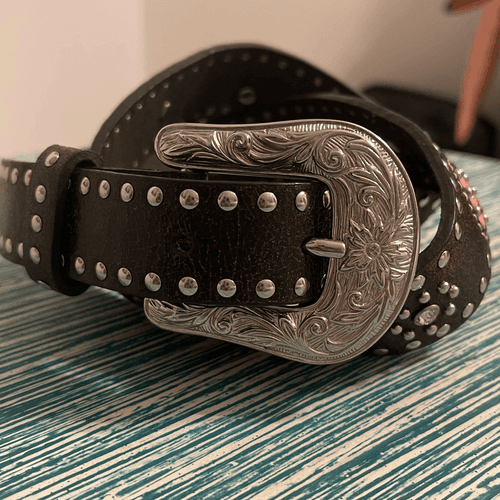 Nocona Women’s Jewel Studded Hearts/Crosses Leather/Silver Western Cowgirl Belt - Thumbnail 12