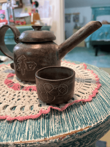 Yixing Zisha Wood Fired Clay Tea Pot w/Sugar Bowl and Cup - Thumbnail 2