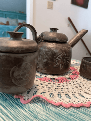Yixing Zisha Wood Fired Clay Tea Pot w/Sugar Bowl and Cup - Thumbnail 3