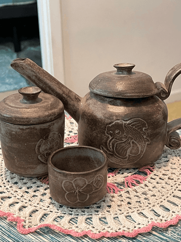 Yixing Zisha Wood Fired Clay Tea Pot w/Sugar Bowl and Cup - Thumbnail 5