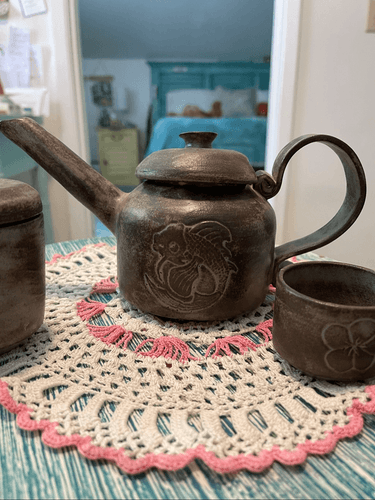 Yixing Zisha Wood Fired Clay Tea Pot w/Sugar Bowl and Cup - Thumbnail 4