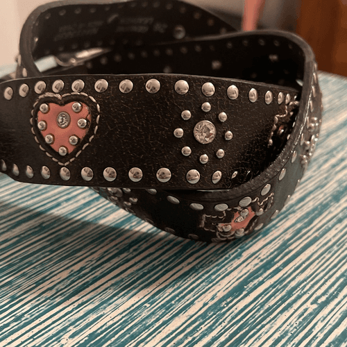 Nocona Women’s Jewel Studded Hearts/Crosses Leather/Silver Western Cowgirl Belt - Thumbnail 9