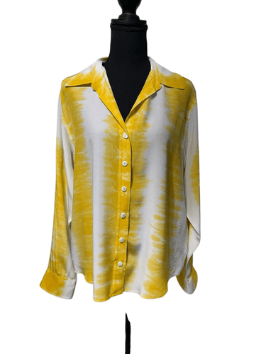 Fifteen Twenty Women’s Yellow Tie Dye 100% Silk L/S Blouse/Top size Large Front - Image 1
