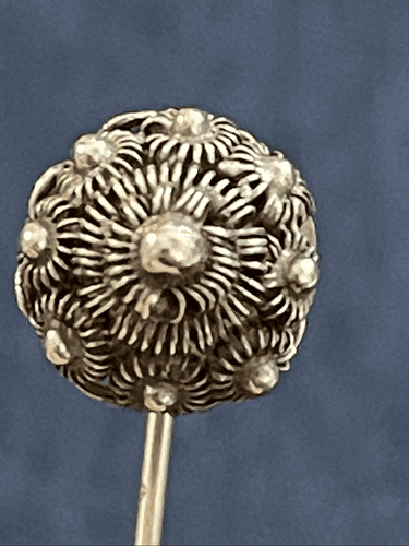 Vintage Dutch Zeeuwse Silver Wirework & Filigree Dome Hat Pin - Image 1