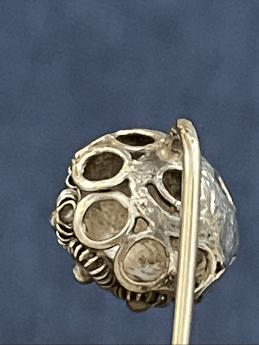 Vintage Dutch Zeeuwse Silver Wirework & Filigree Dome Hat Pin - Thumbnail 5