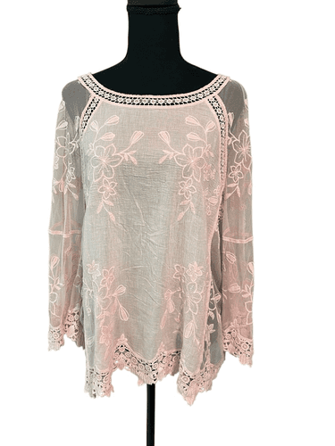 Davi & Dani Women’s Blush Pink 3/4 Bell Sleeve Semi Nude Tunic/Blouse/Top size L - Thumbnail 4