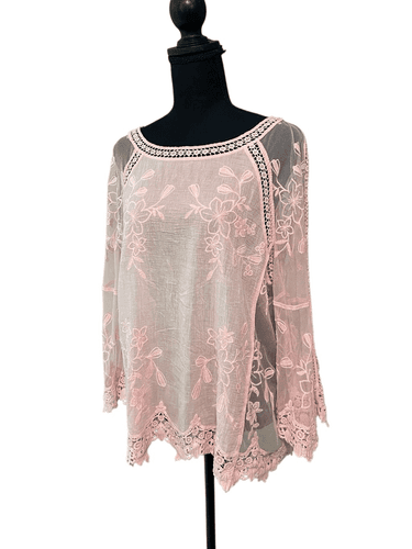Davi & Dani Women’s Blush Pink 3/4 Bell Sleeve Semi Nude Tunic/Blouse/Top size L - Image 1