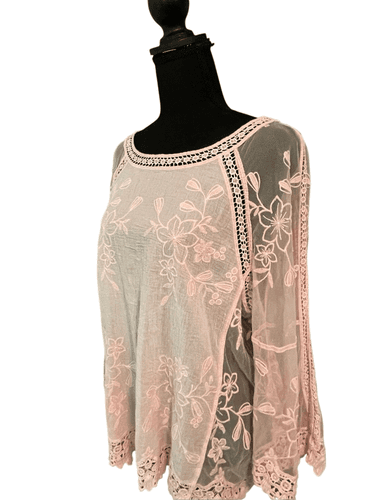 Davi & Dani Women’s Blush Pink 3/4 Bell Sleeve Semi Nude Tunic/Blouse/Top size L - Thumbnail 6