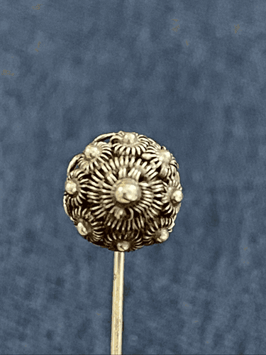 Vintage Dutch Zeeuwse Silver Wirework & Filigree Dome Hat Pin - Thumbnail 2