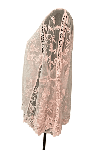 Davi & Dani Women’s Blush Pink 3/4 Bell Sleeve Semi Nude Tunic/Blouse/Top size L - Thumbnail 2