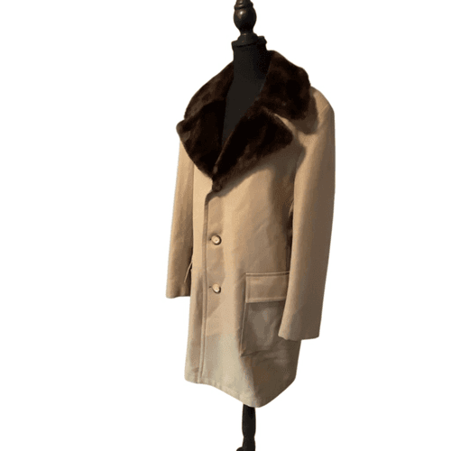 Sears Best Vintage Polyester Twill Faux Fur Body Lined Men’s Overcoat - Thumbnail 2