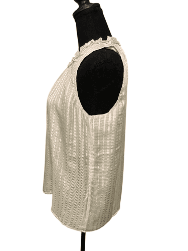 WH|BM Women’s Silk Sleeveless Metallic Silver Threading Blouse/Top Size Small - Thumbnail 5
