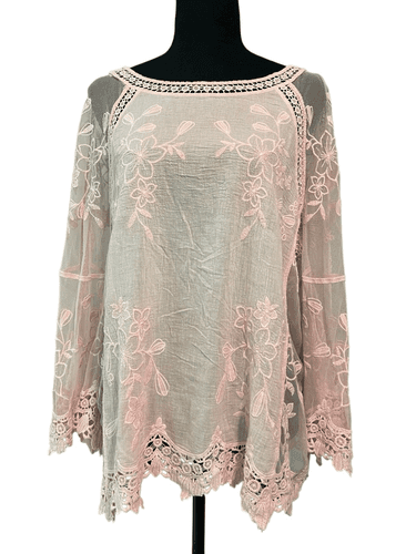 Davi & Dani Women’s Blush Pink 3/4 Bell Sleeve Semi Nude Tunic/Blouse/Top size L - Thumbnail 5