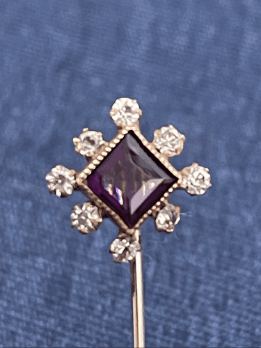 Vintage Victorian Amethyst and Faux Diamond Hat Pin - Thumbnail 3