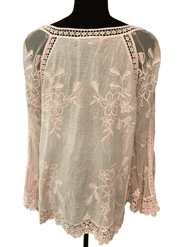 Davi & Dani Women’s Blush Pink 3/4 Bell Sleeve Semi Nude Tunic/Blouse/Top size L - Thumbnail 8