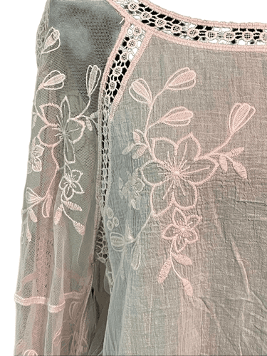 Davi & Dani Women’s Blush Pink 3/4 Bell Sleeve Semi Nude Tunic/Blouse/Top size L - Thumbnail 10
