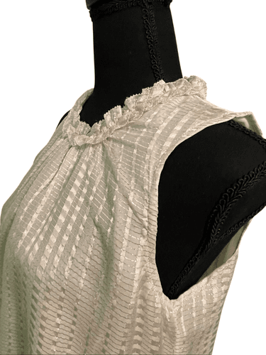 WH|BM Women’s Silk Sleeveless Metallic Silver Threading Blouse/Top Size Small - Thumbnail 8