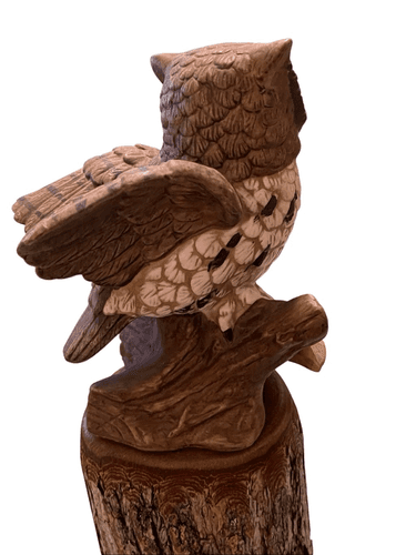 Homco Barn Owl Figurine #1114 Perched on Real Wood Branch - Thumbnail 7