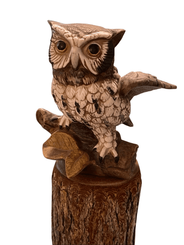 Homco Barn Owl Figurine #1114 Perched on Real Wood Branch - Image 1