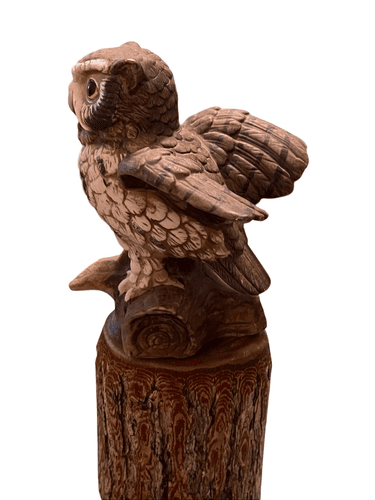 Homco Barn Owl Figurine #1114 Perched on Real Wood Branch - Thumbnail 9