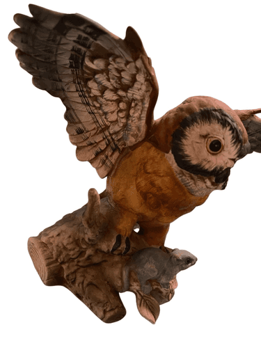 Barn Owl Vintage Royal Crown Signed by J. Byron Porcelain Owl Statue - Thumbnail 3