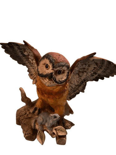 Barn Owl Vintage Royal Crown Signed by J. Byron Porcelain Owl Statue - Thumbnail 2