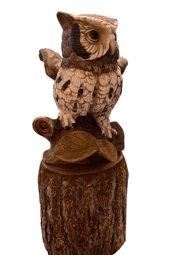 Homco Barn Owl Figurine #1114 Perched on Real Wood Branch - Thumbnail 6