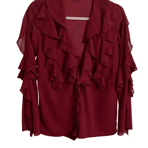 Pretty Little Things Oxblood Ruffled L/S Plunge Playsuit - Image 1