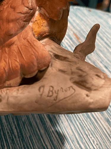 Barn Owl Vintage Royal Crown Signed by J. Byron Porcelain Owl Statue - Thumbnail 7