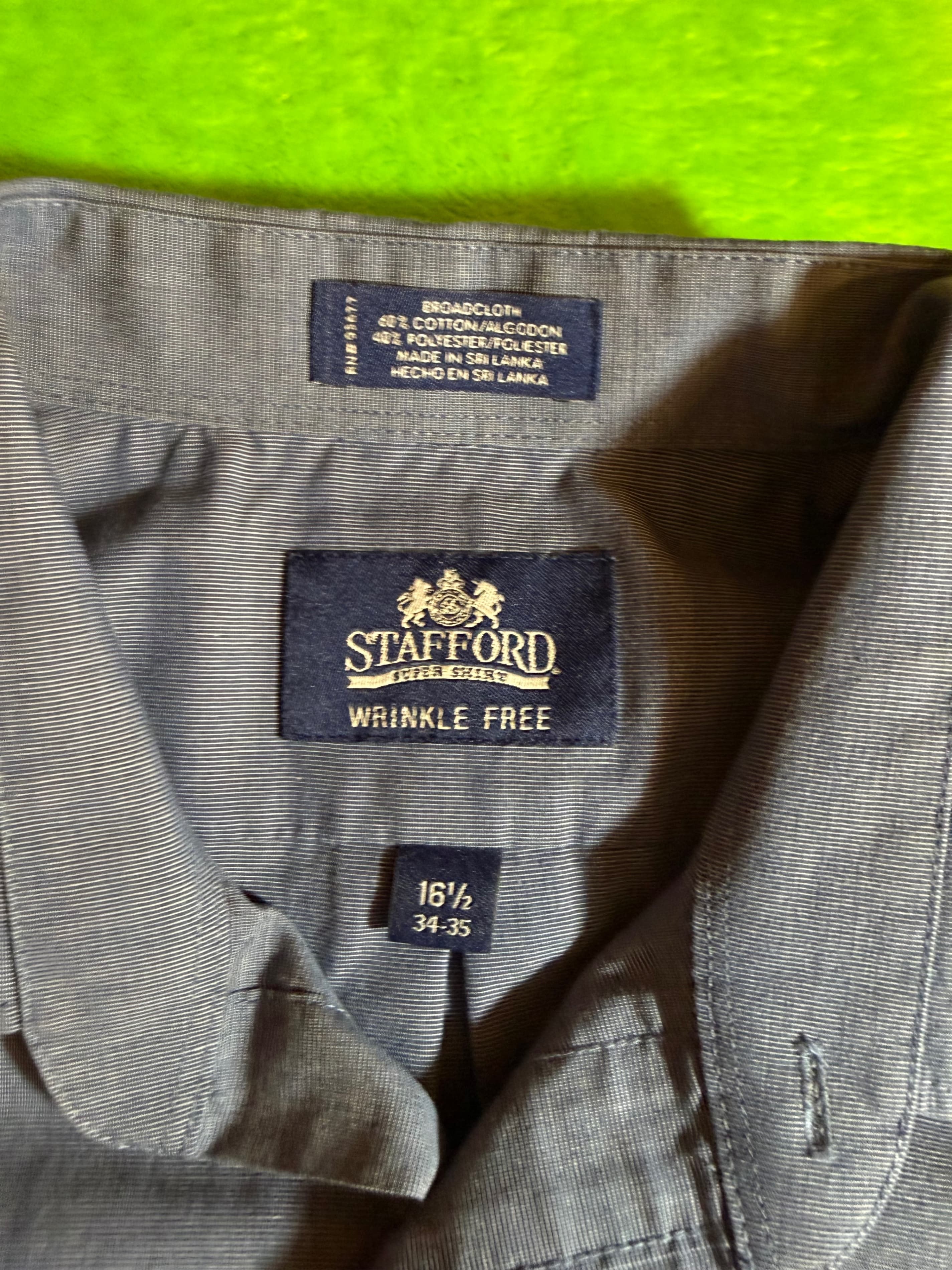 Stafford Wrinkle Free Dress Shirt 16.5 34-35 Blue Broadcloth - Thumbnail 3