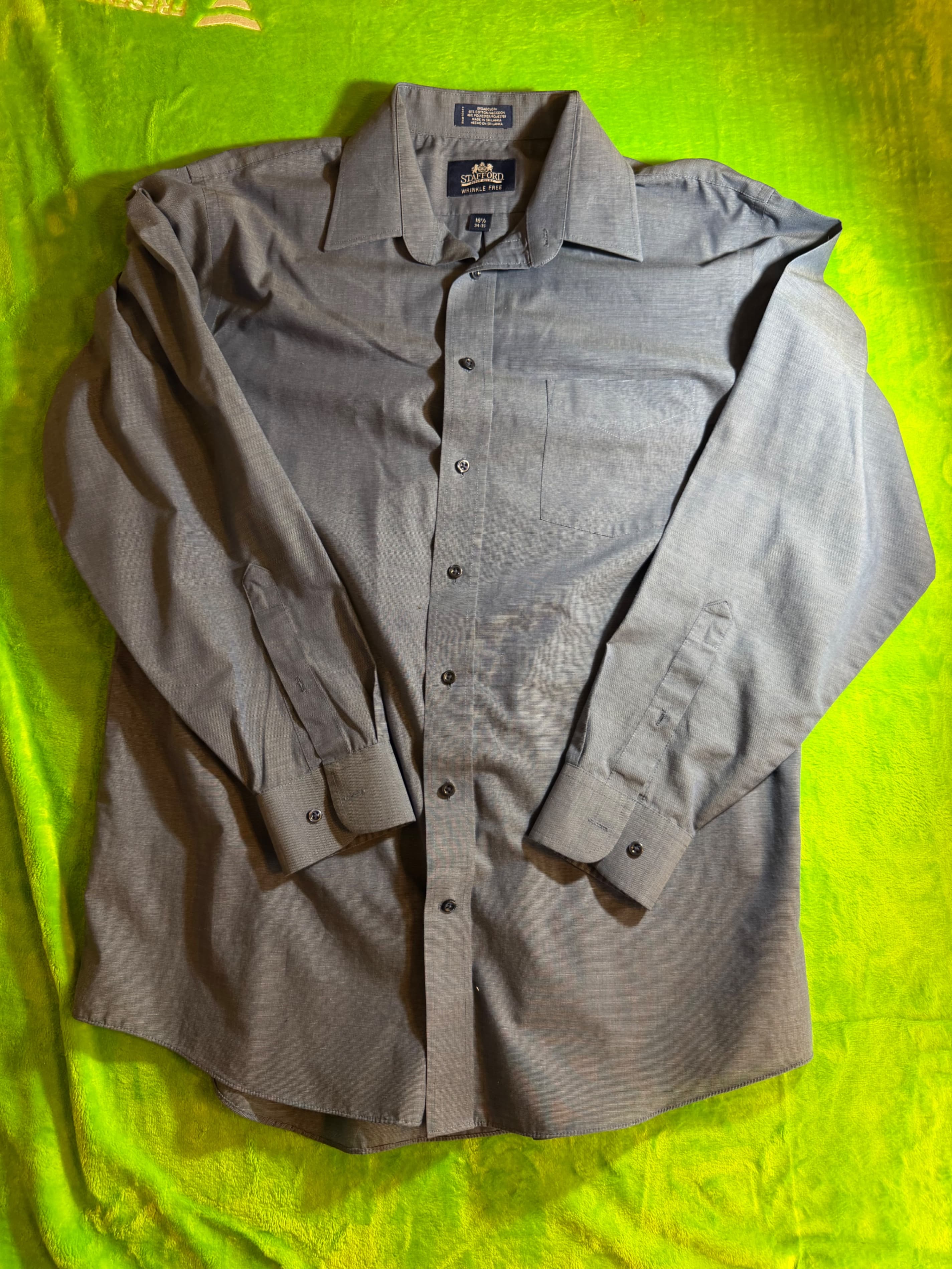 Stafford Wrinkle Free Dress Shirt 16.5 34-35 Blue Broadcloth - Image 1