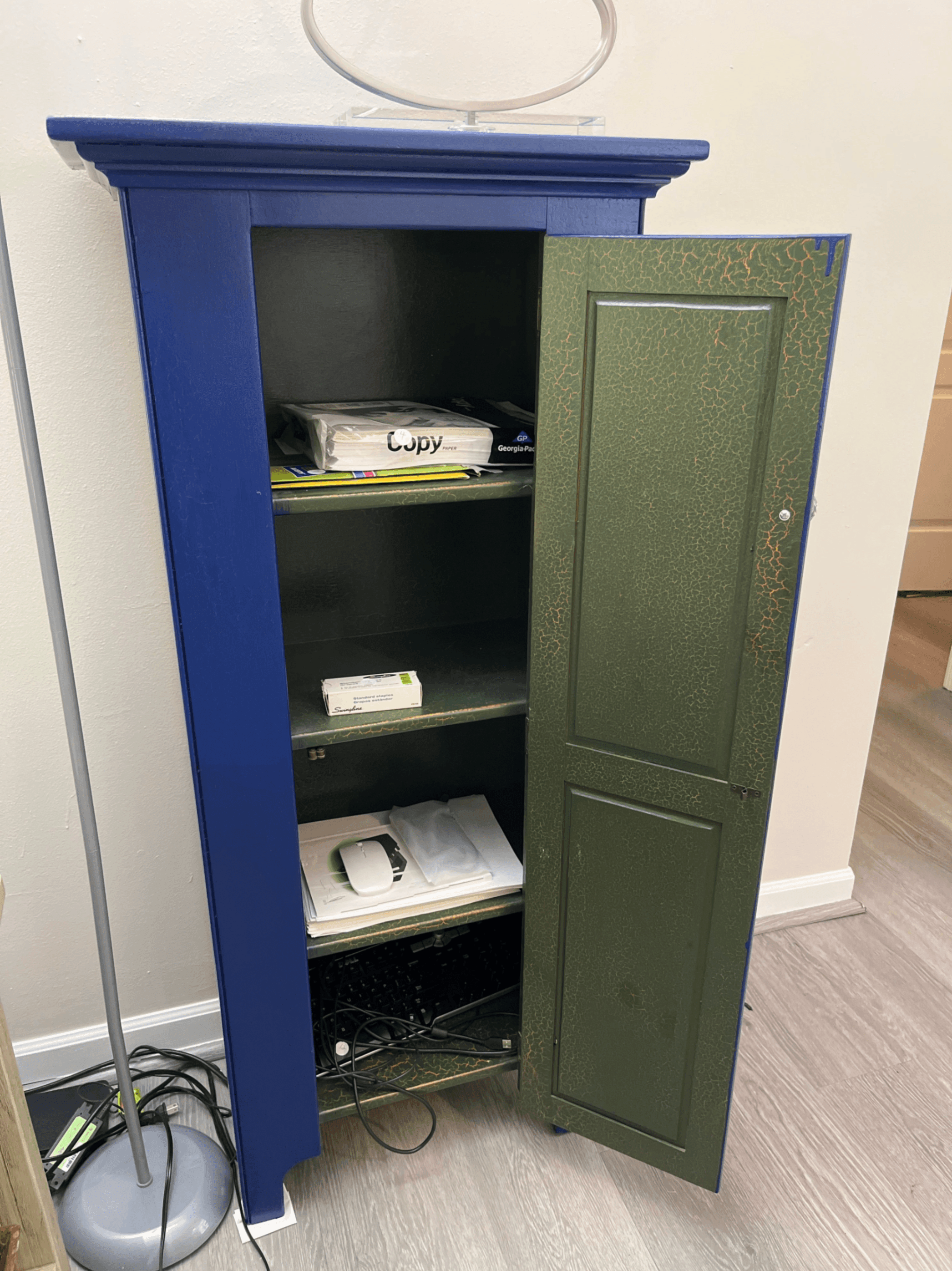 Blue Wooden Cabinet with Glass Knob - Thumbnail 2