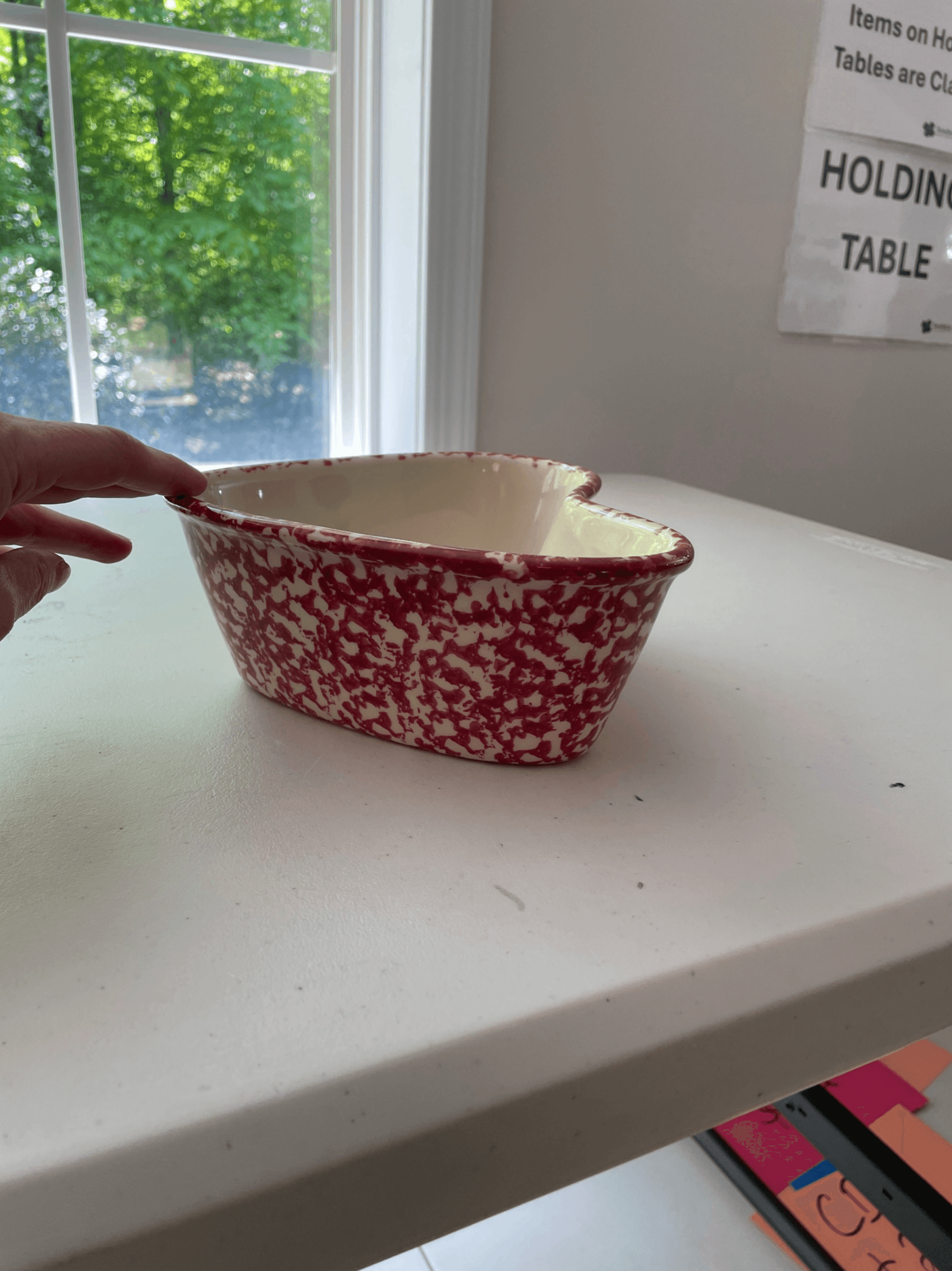Heart-Shaped Ceramic Bowl with Red Trim and Blue Star - Thumbnail 3