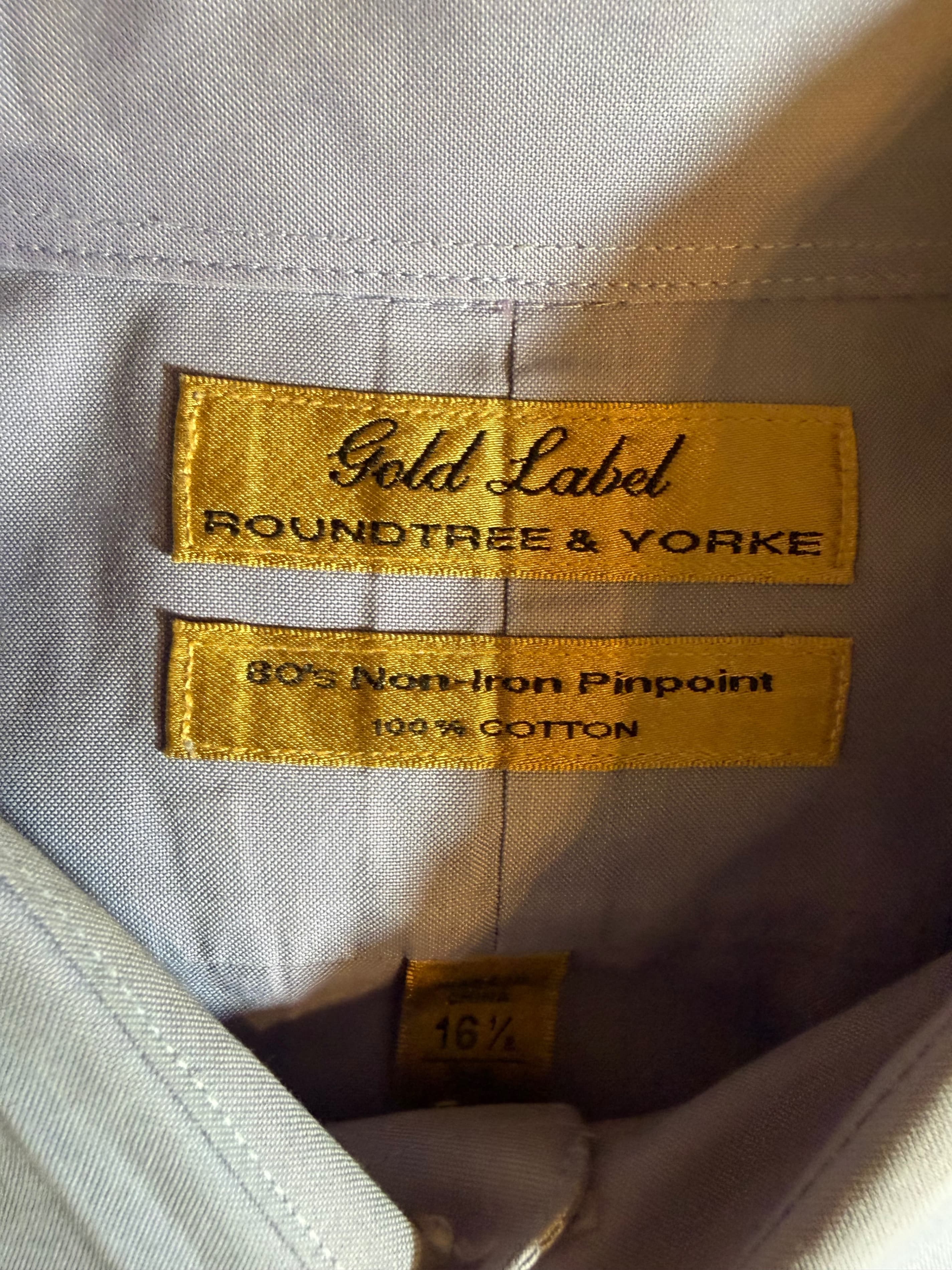 Roundtree & Yorke Gold Label 16.5 34 Dress Shirt 80s Non-Iron Pinpoint - Thumbnail 3