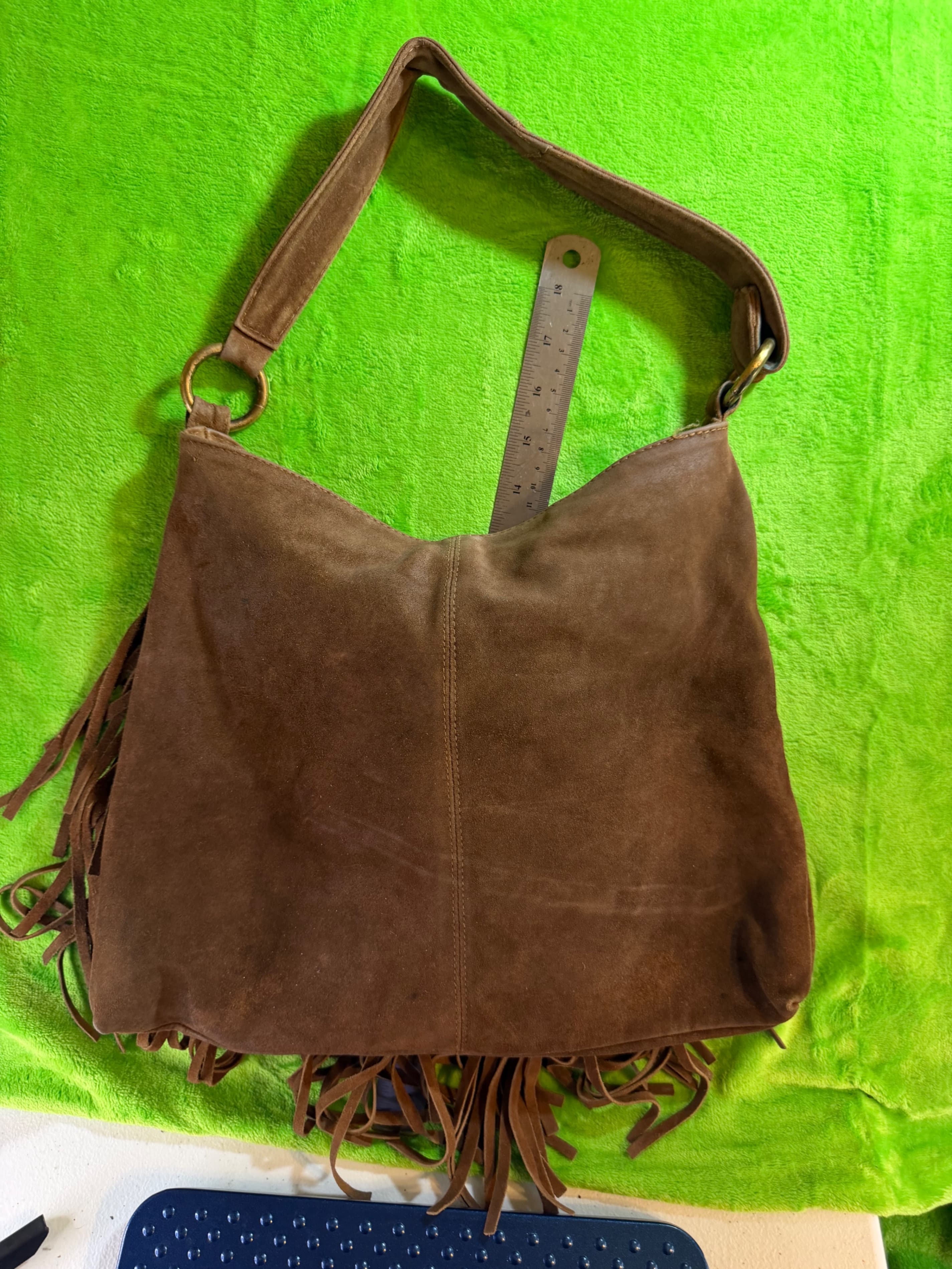 Boho Brown Suede Fringe Hobo Shoulder Bag Slouchy Western Hippie Festival Purse - Thumbnail 2