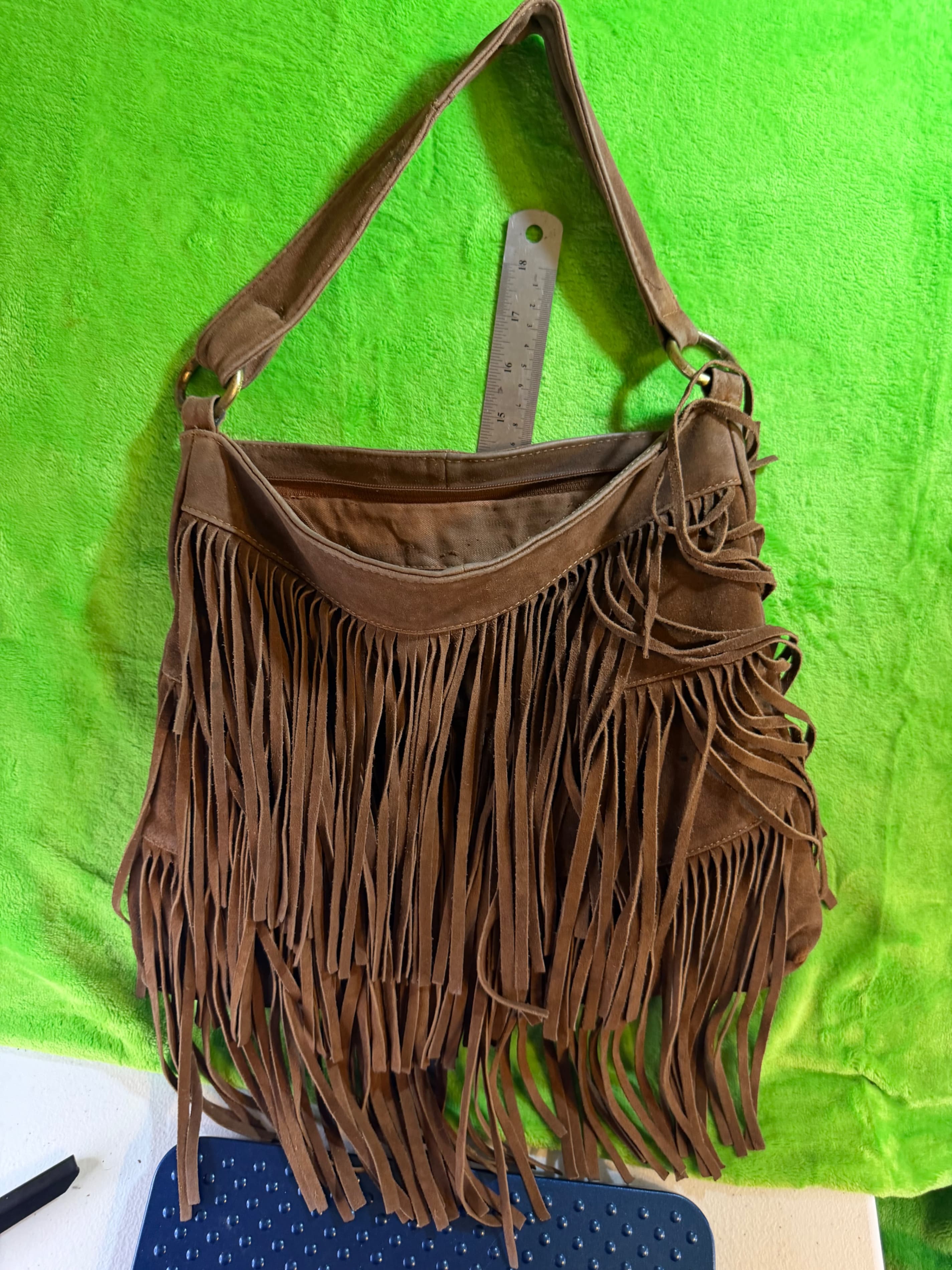 Boho Brown Suede Fringe Hobo Shoulder Bag Slouchy Western Hippie Festival Purse - Image 1