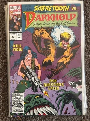 Marvel Comic Sabretooth vs Darkhold #4 Jan 1992 Pages From Book of Sins - Image 1