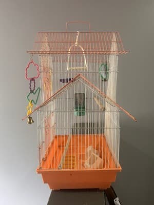 Bird Cage House Top Small Medium Orange White Metal Wire Perches Toys Cups - Thumbnail 3