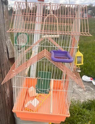 Bird Cage House Top Small Medium Orange White Metal Wire Perches Toys Cups - Thumbnail 8