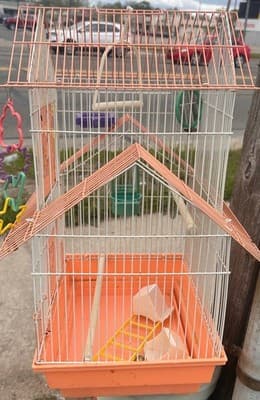 Bird Cage House Top Small Medium Orange White Metal Wire Perches Toys Cups - Thumbnail 7