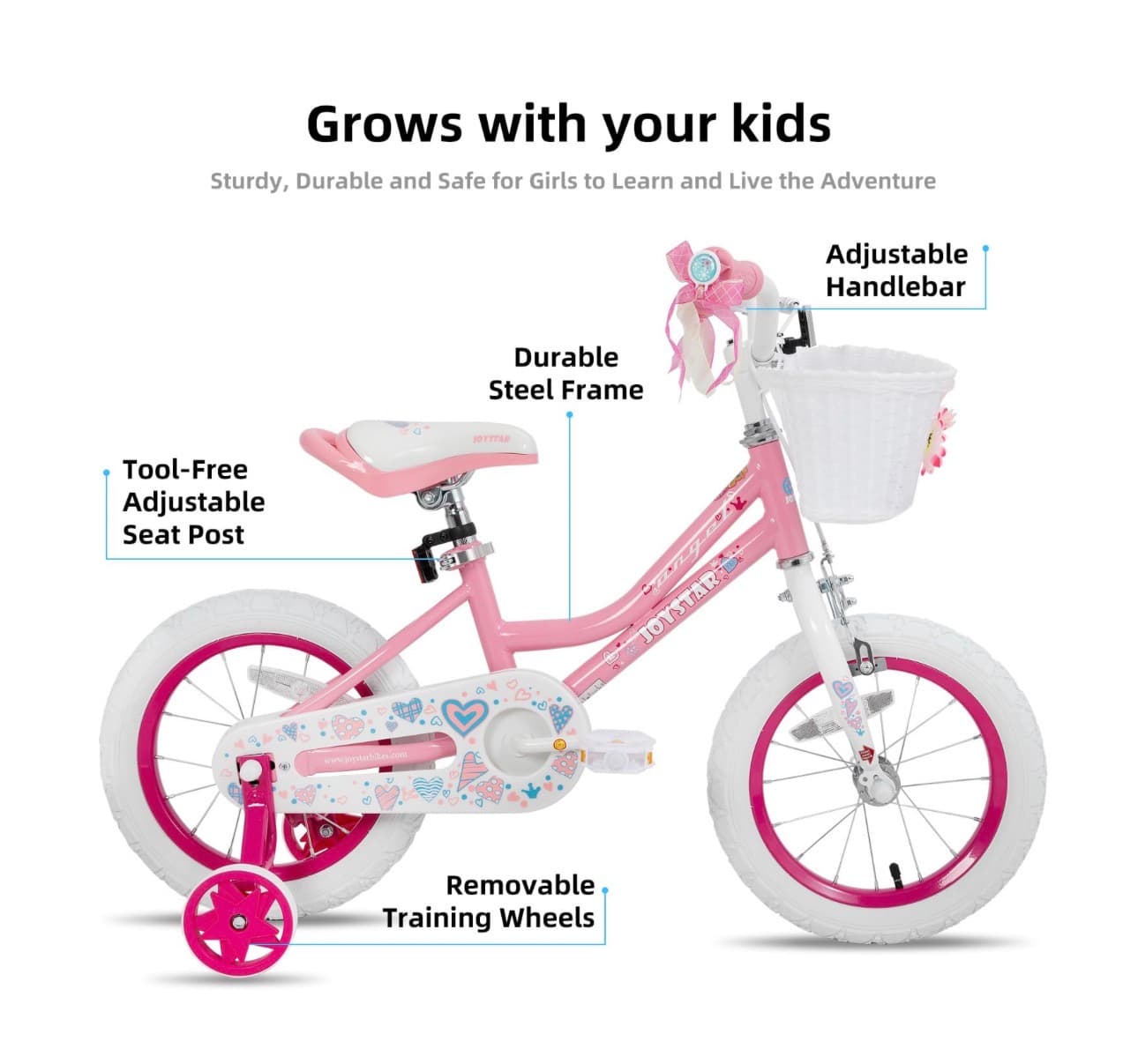Joystar Kids Bike 14-Inch with Training Wheels and Basket - Thumbnail 7