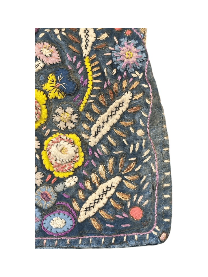 Antique 1920s/30s French Cornflower Blue Silk Velvet Evening Bag with Raised Stumpwork and Jeweled Filigree Frame - Thumbnail 8