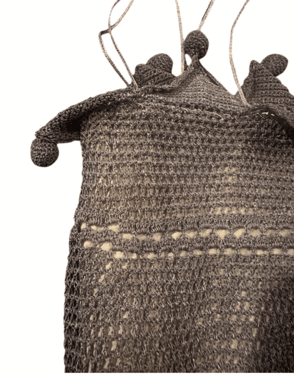 Late Edwardian to Flapper Era Bronze Colored Antique Hand-crocheted Metallic Gimp or Lurex Crochet Reticule with Gold/Mustard Lining - Thumbnail 4