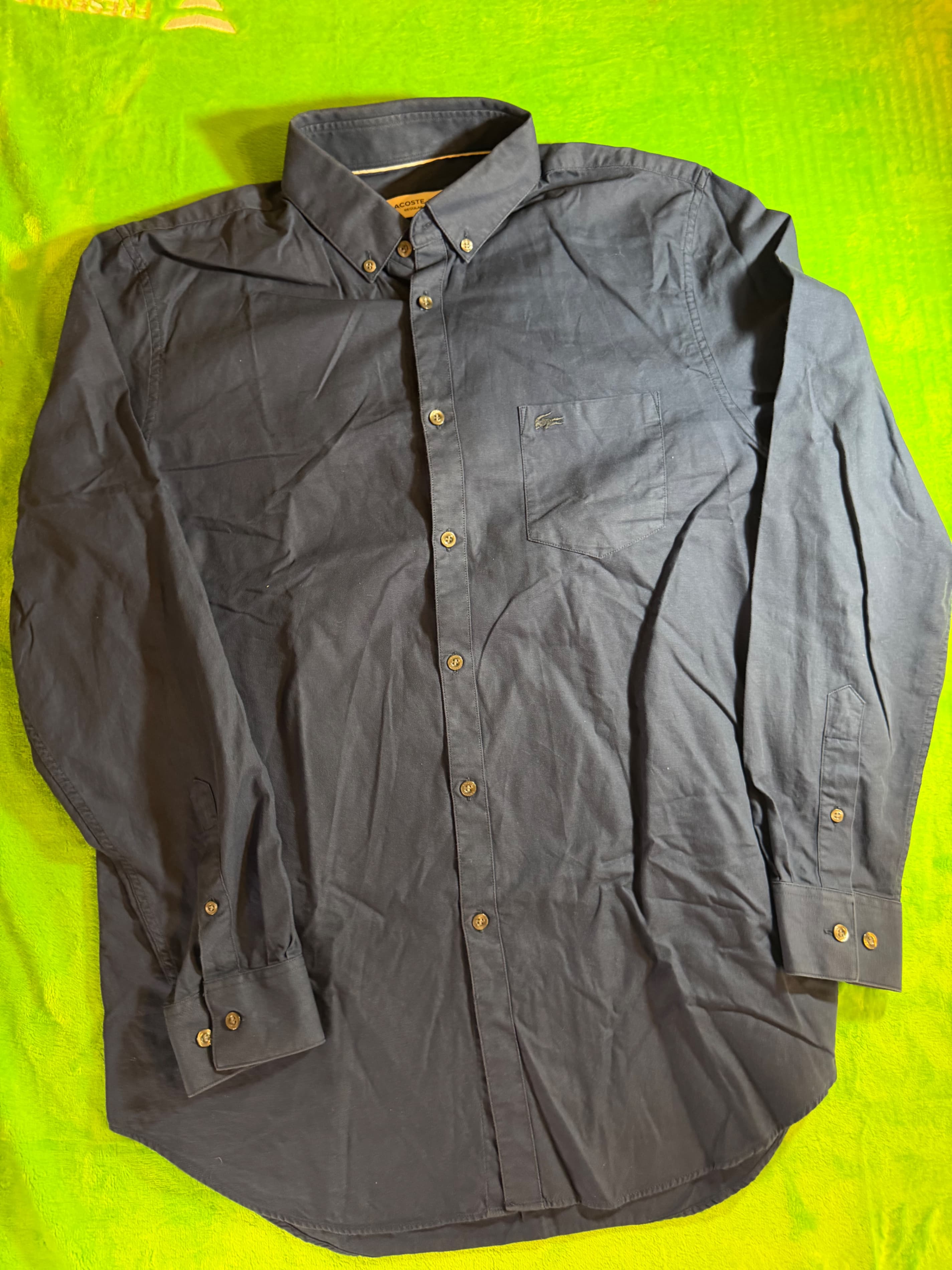 Lacoste Regular Fit Navy Long Sleeve Shirt Size 16 - Image 1