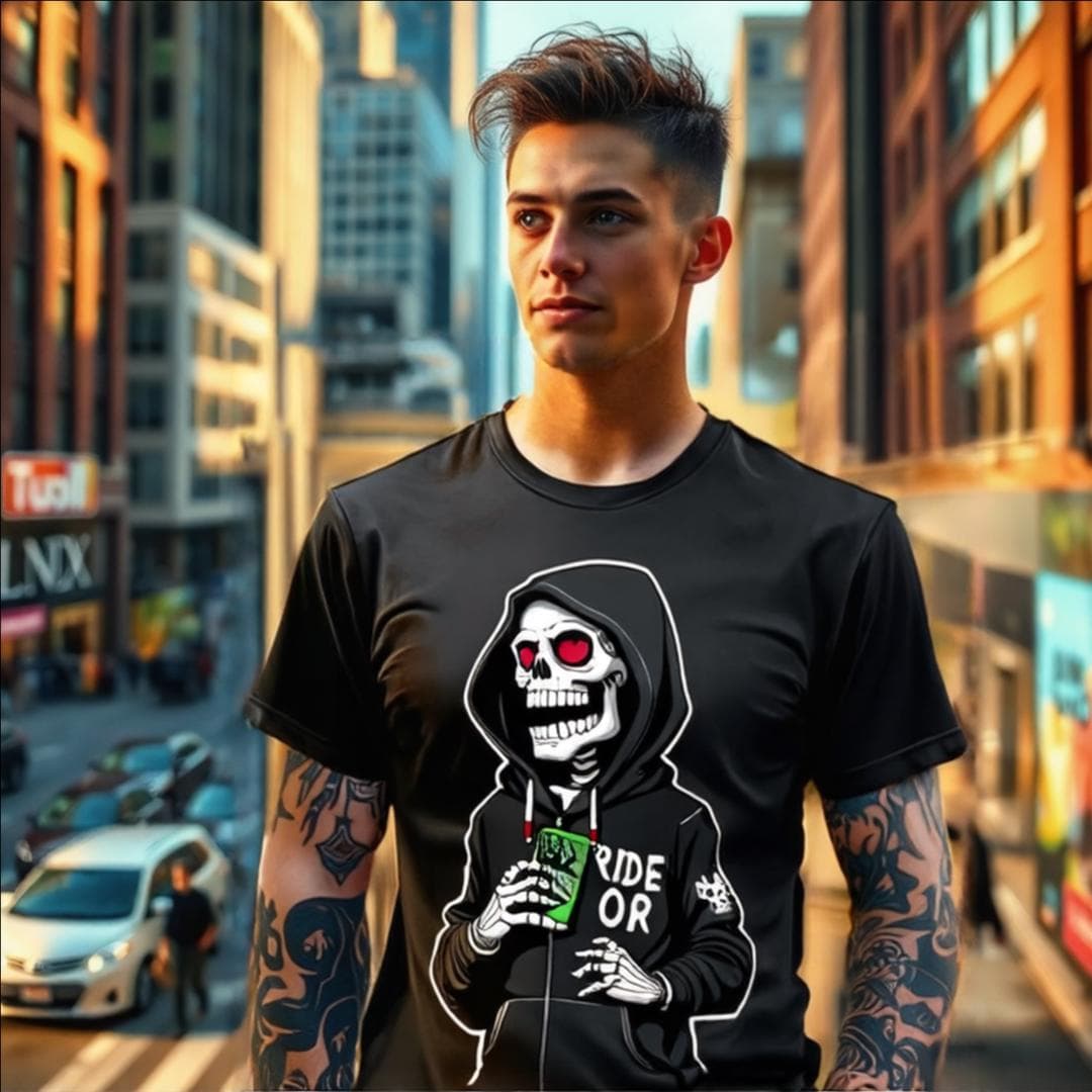 Skelaton shirt with cell phone