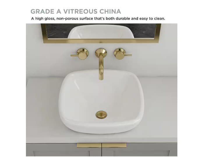 Glacier Bay Square Vitreous China White Vessel Sink - Thumbnail 4