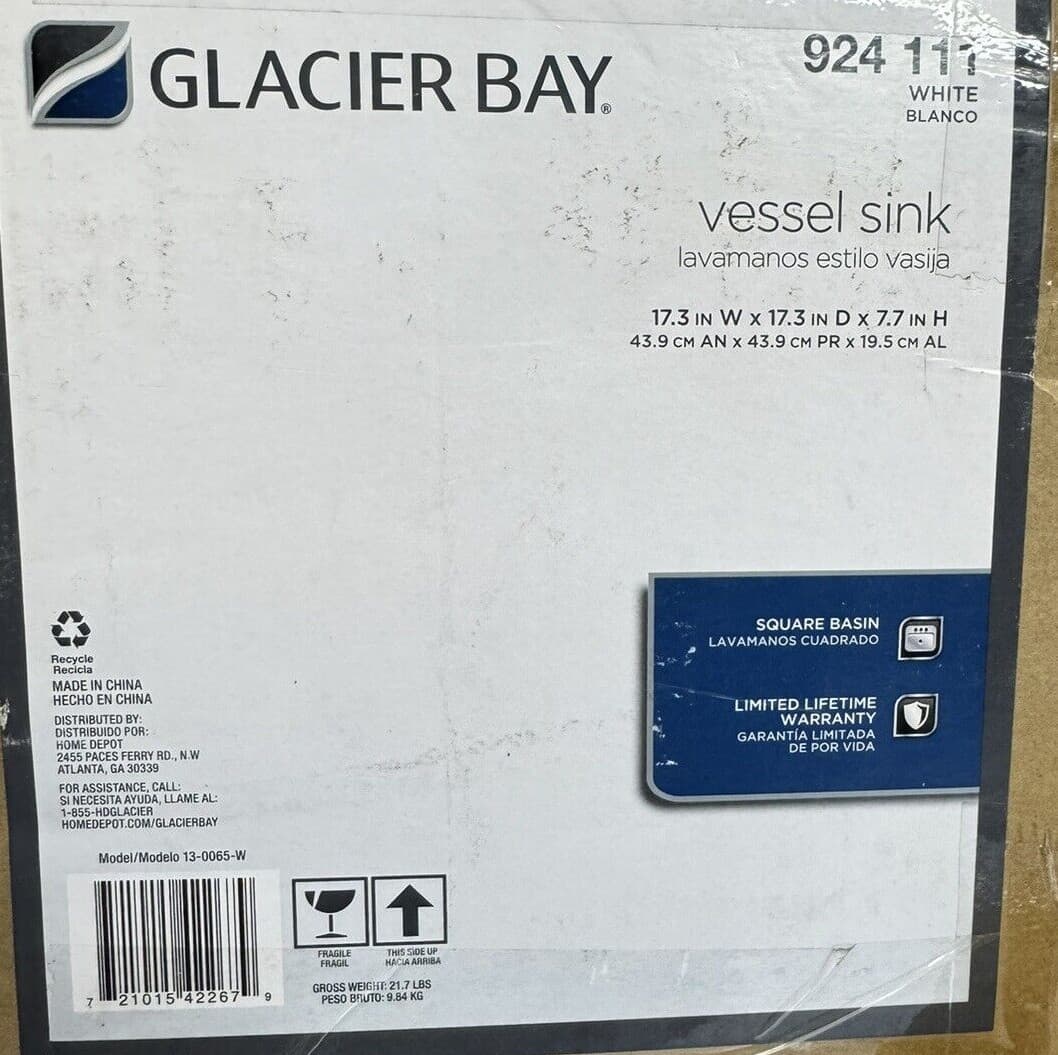 Glacier Bay Square Vitreous China White Vessel Sink - Thumbnail 6